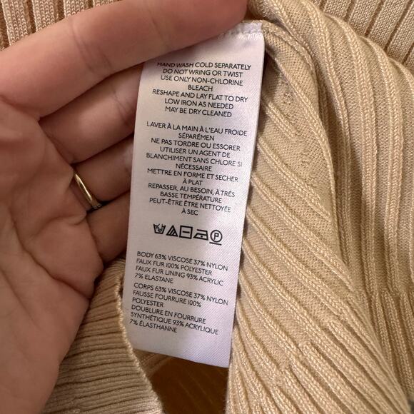 Anthropologie Maeve Faux-Fur Cuff Ribbed Turtleneck Sweater Cream Size S - Picture 11 of 11